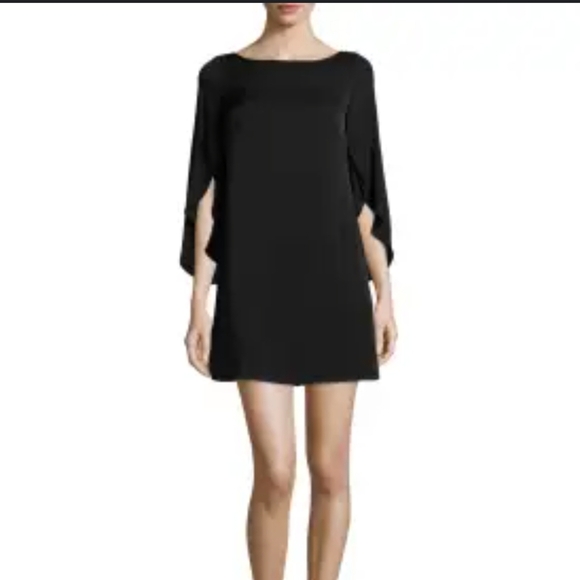 Milly | Silk Stretchy Black Mini Dress with Butterfly Sleeves Size 14 - Picture 1 of 12